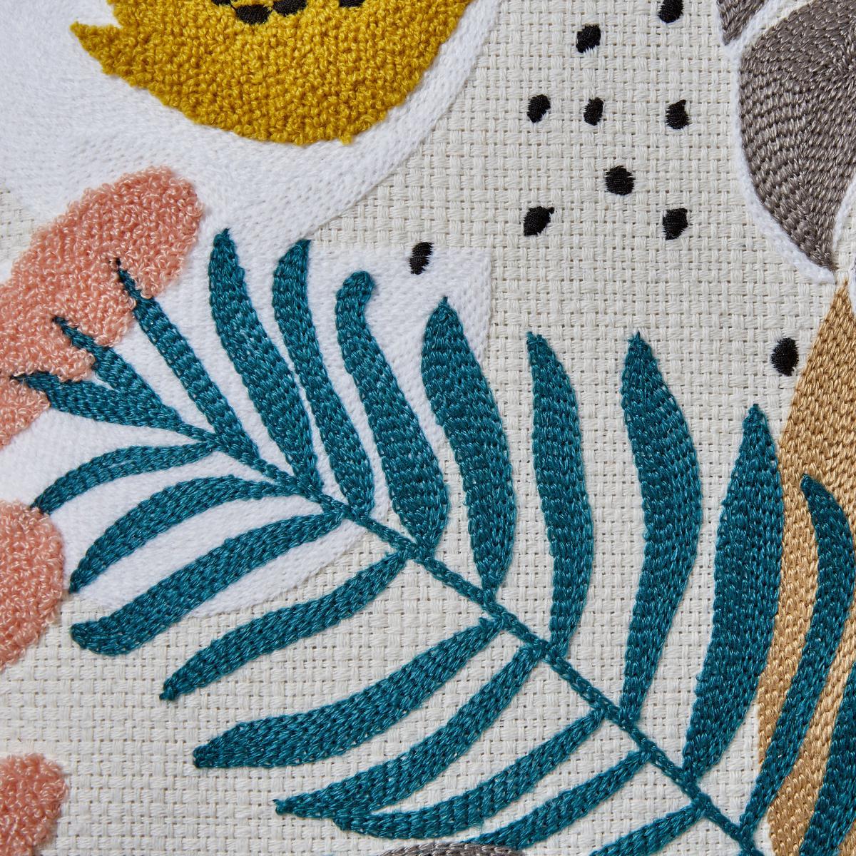 Embroidered Tropical Leaf Cushion MultiColoured – image 5