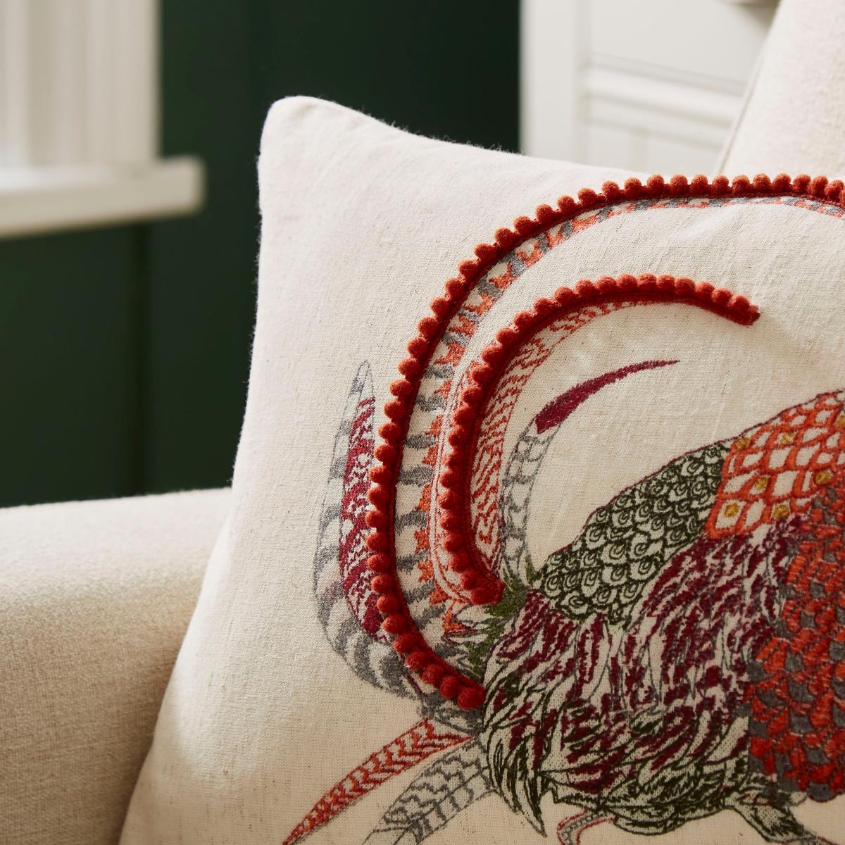 Embroidered Pheasant Cushion, 30x50cm MultiColoured – image 2
