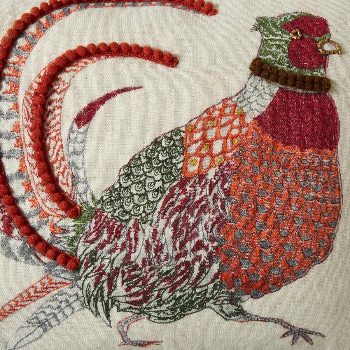 Embroidered Pheasant Cushion, 30x50cm MultiColoured – image 6