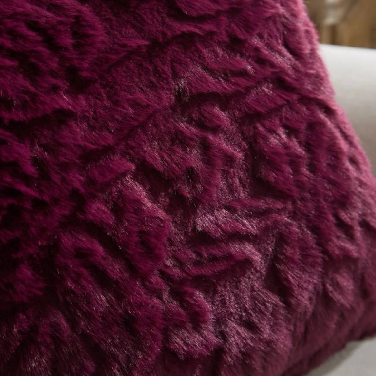 Floral Carved Faux Fur Square Cushion – image 2