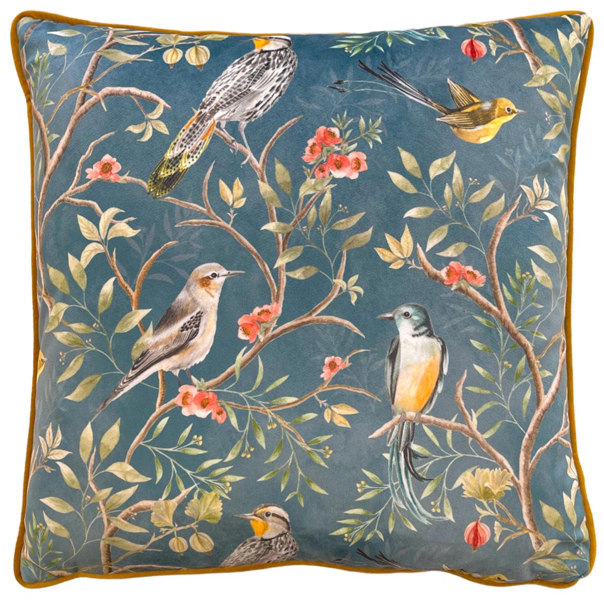Orient Chinoiserie Birds Cushion Slate Blue – image 1