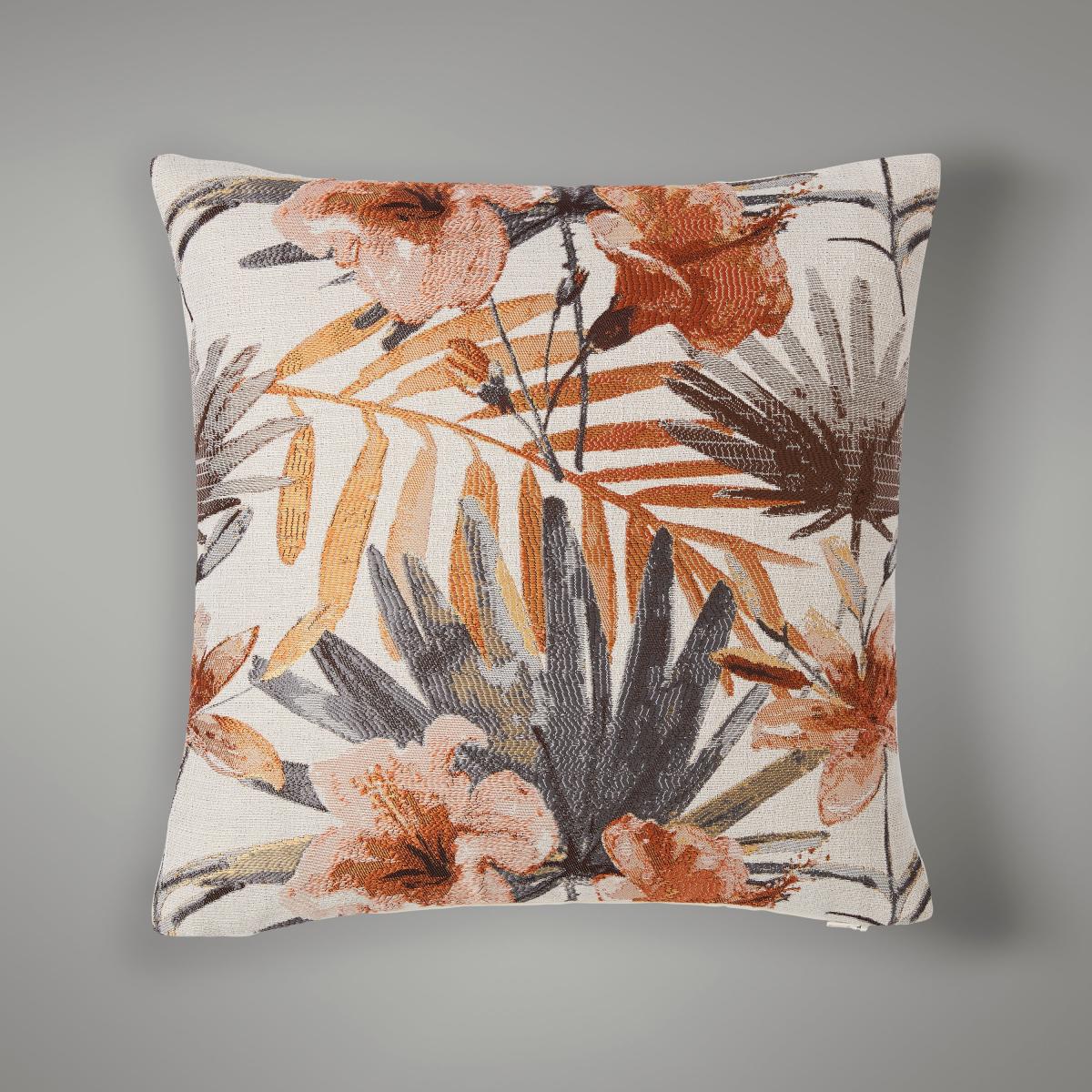 Natural Leaf Tapestry Cushion Brown/Grey/White – image 1