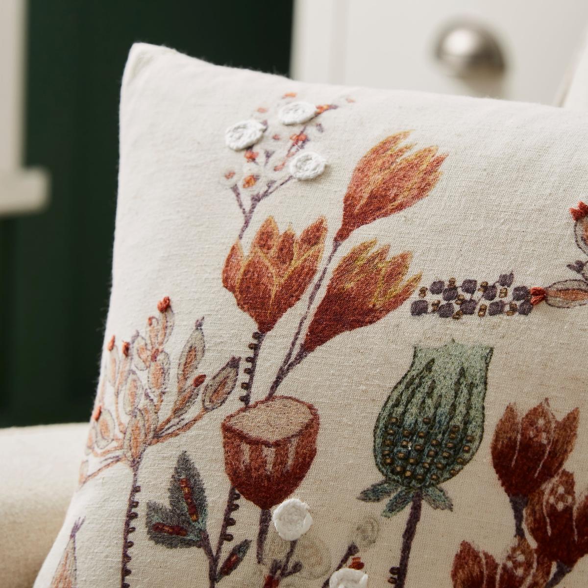 Embroidered Leaf Cushion, 30x50cm MultiColoured – image 2