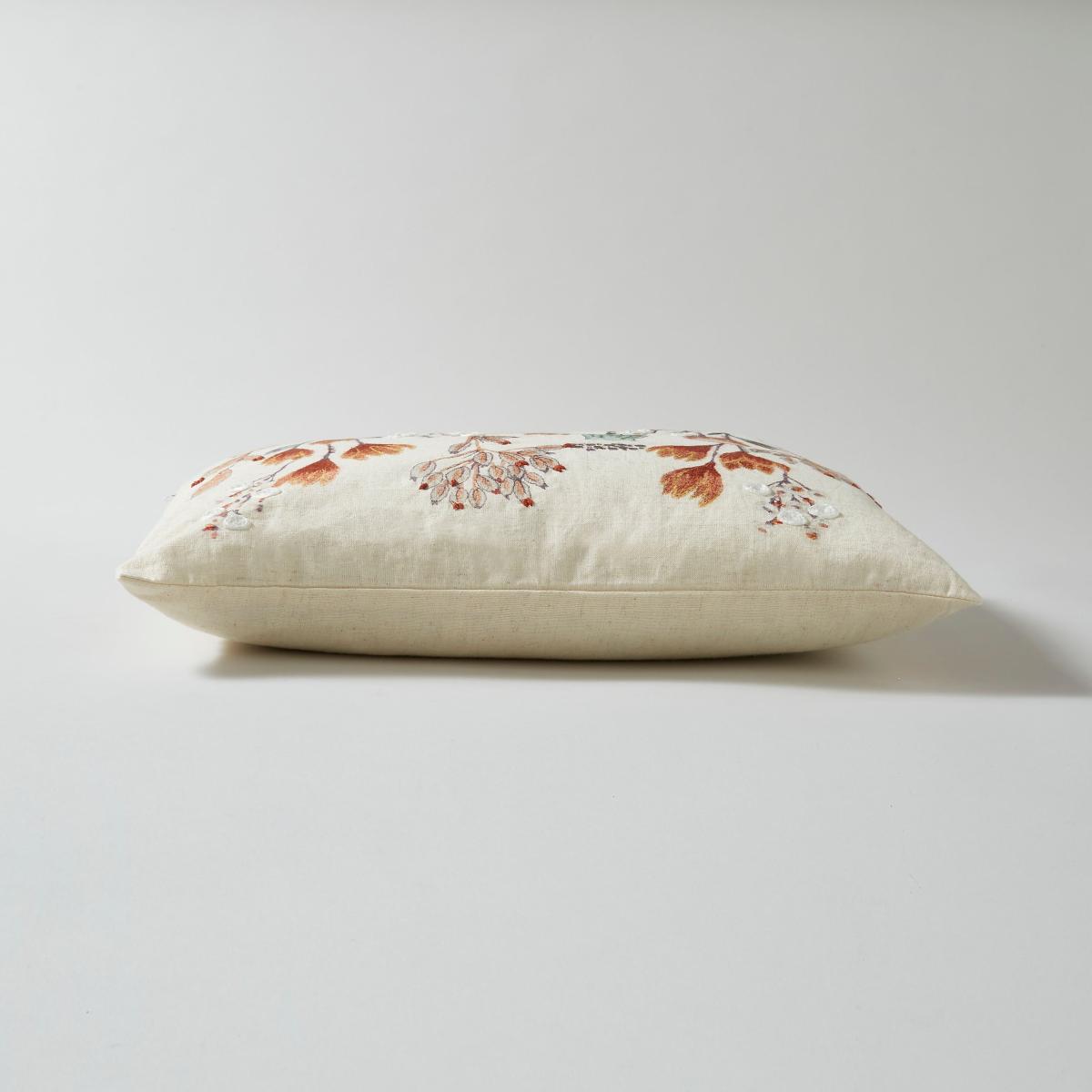 Embroidered Leaf Cushion, 30x50cm MultiColoured – image 5
