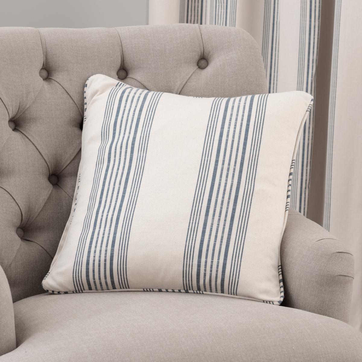 Churchgate Recycled Cotton Stripe Blue Cushion Blue – image 1