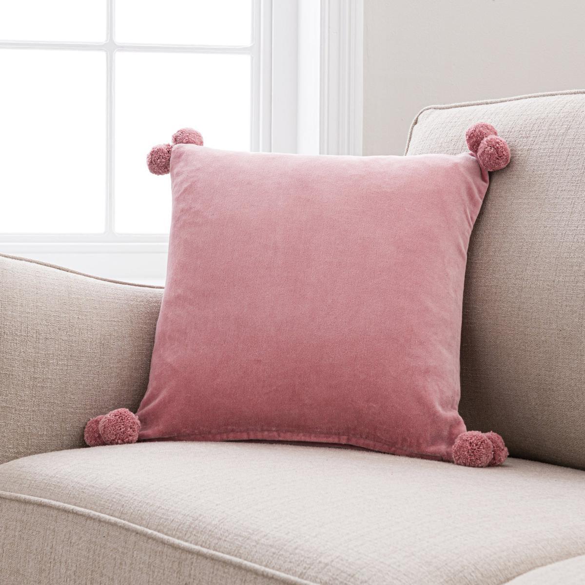 Clara Velvet Square Pom Pom Cushion Green – image 2