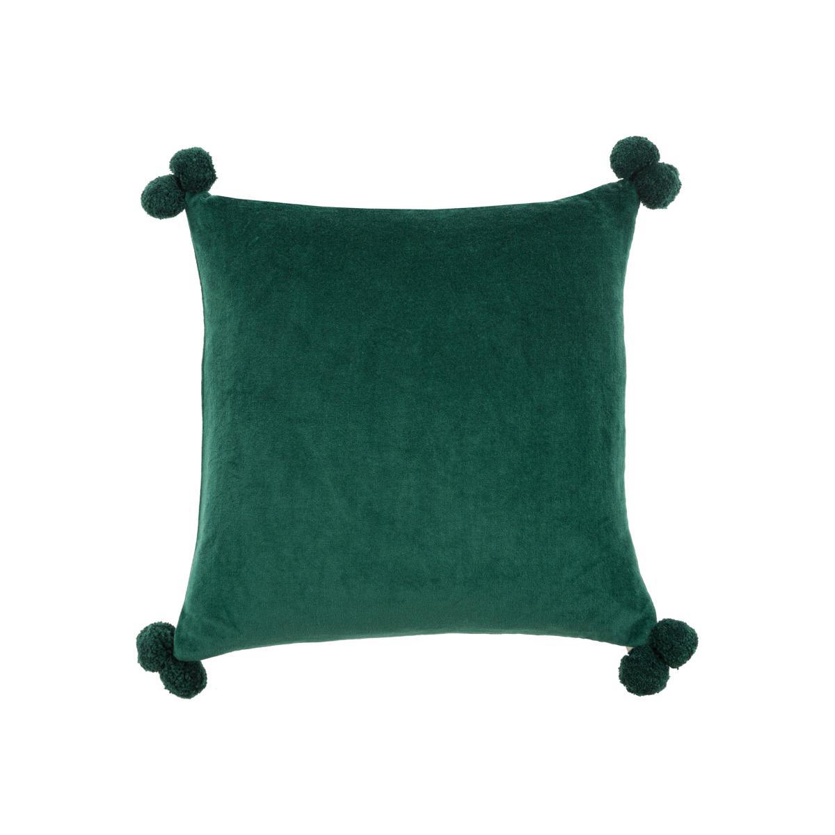 Clara Velvet Square Pom Pom Cushion Green – image 1