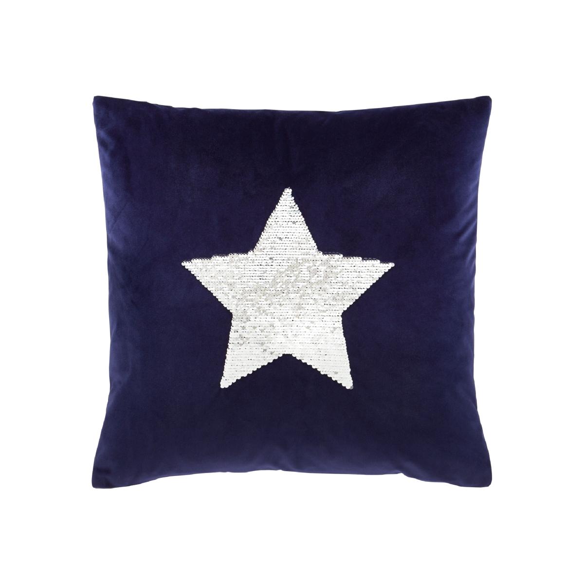 Catherine Lansfield Sequin Star Navy Cushion Grey – image 1