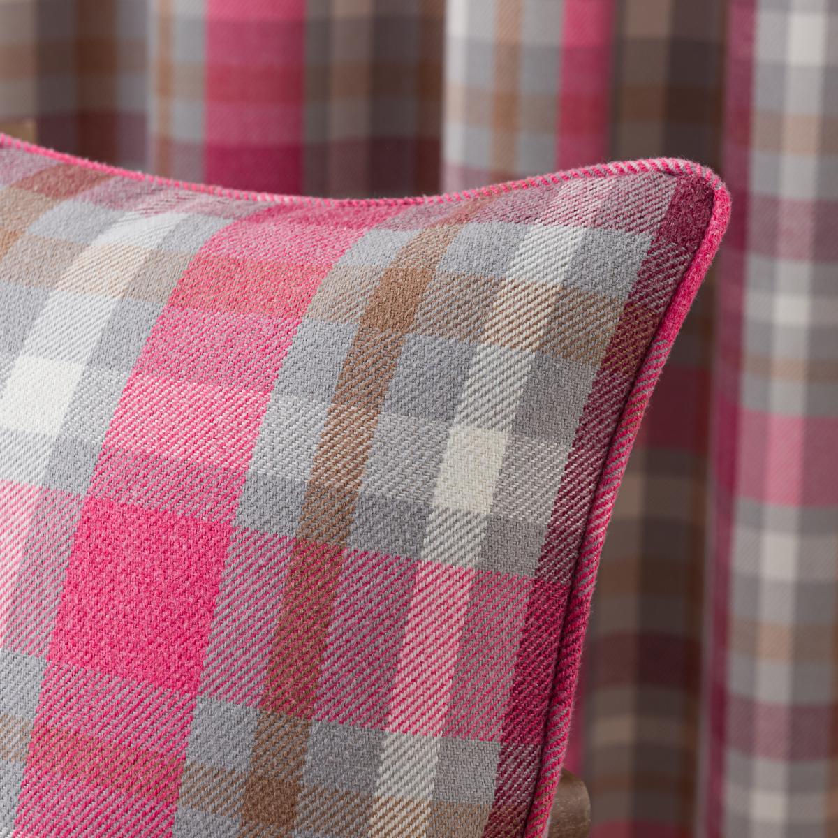 Kempton Check Square Cushion Raspberry – image 2