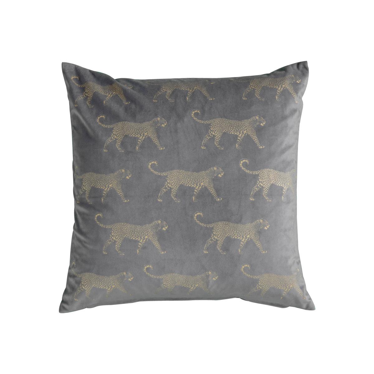 Printed Metallic Leopard Cushion Grey