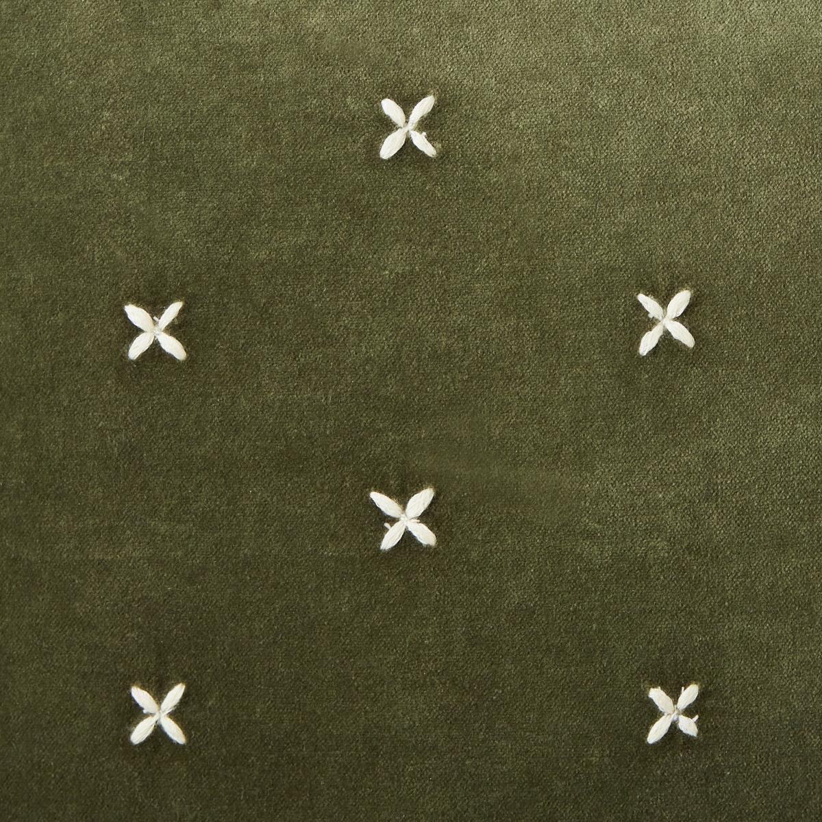Cross Stitch Cotton Velvet Square Cushion Olive – image 2