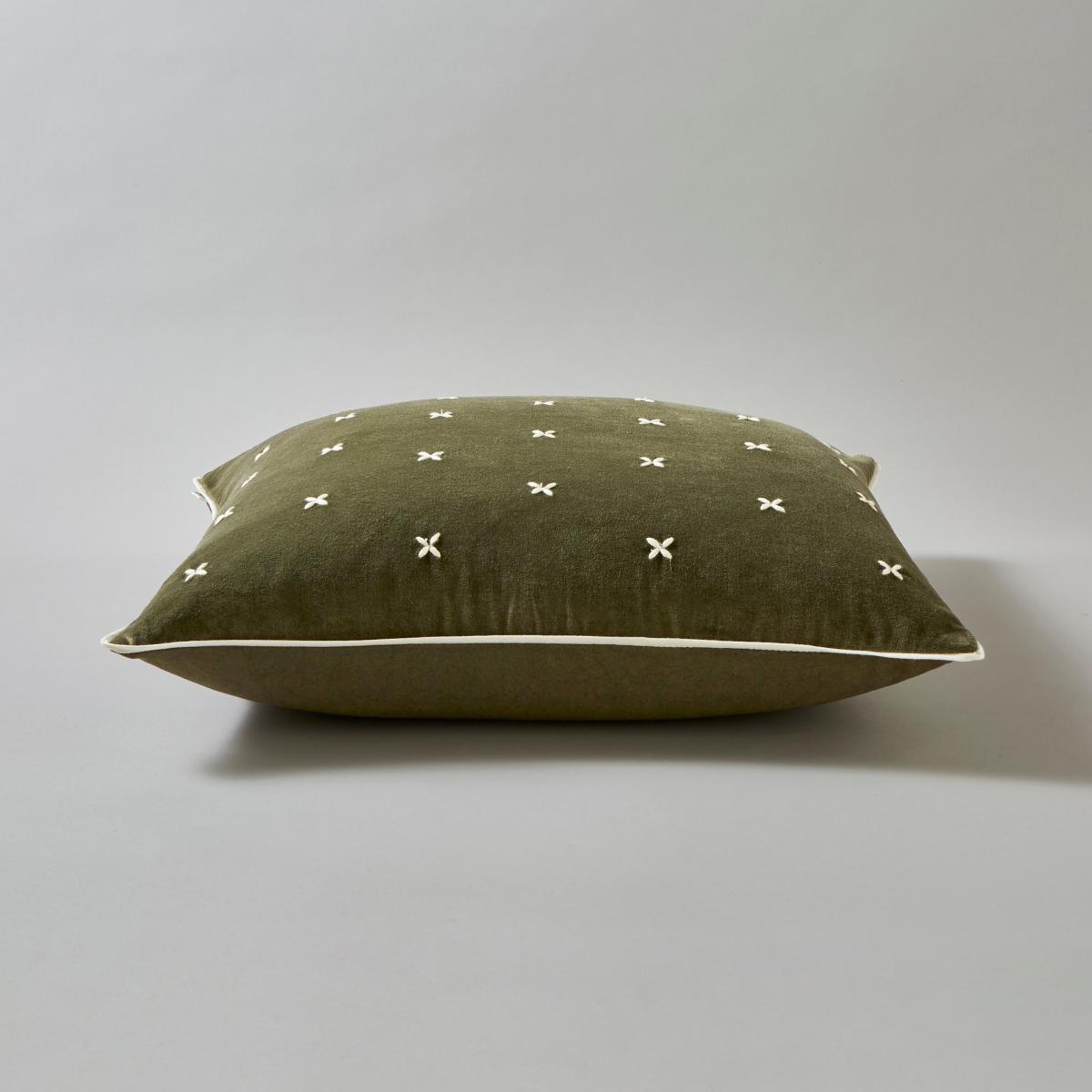 Cross Stitch Cotton Velvet Square Cushion Olive – image 4