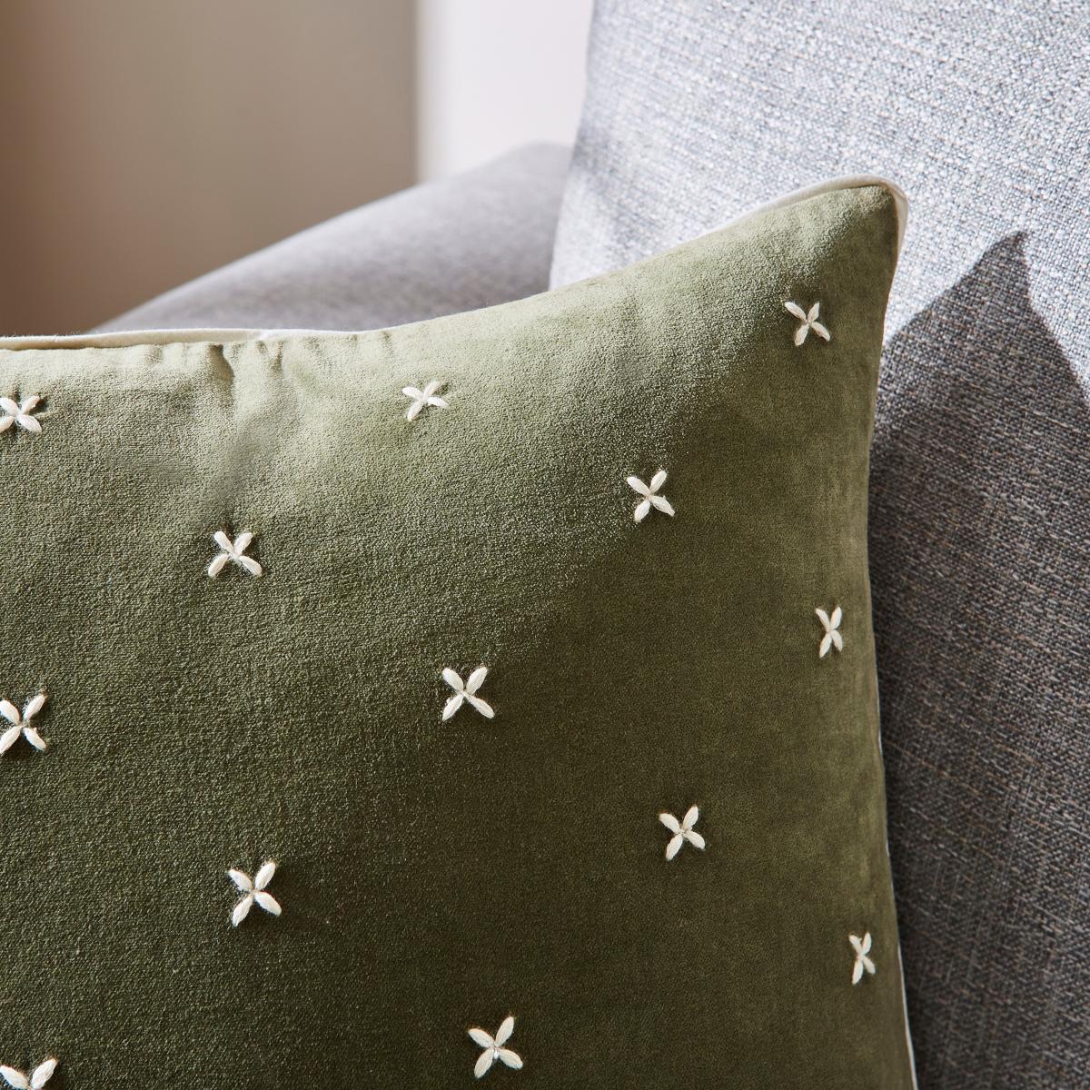 Cross Stitch Cotton Velvet Square Cushion Olive – image 6