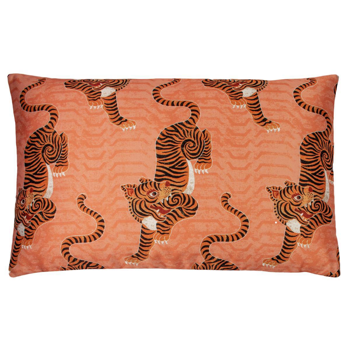 Furn. Tibetan Tiger Print Cushion Coral – image 2