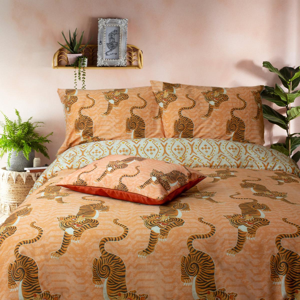 Furn. Tibetan Tiger Print Cushion Coral – image 1