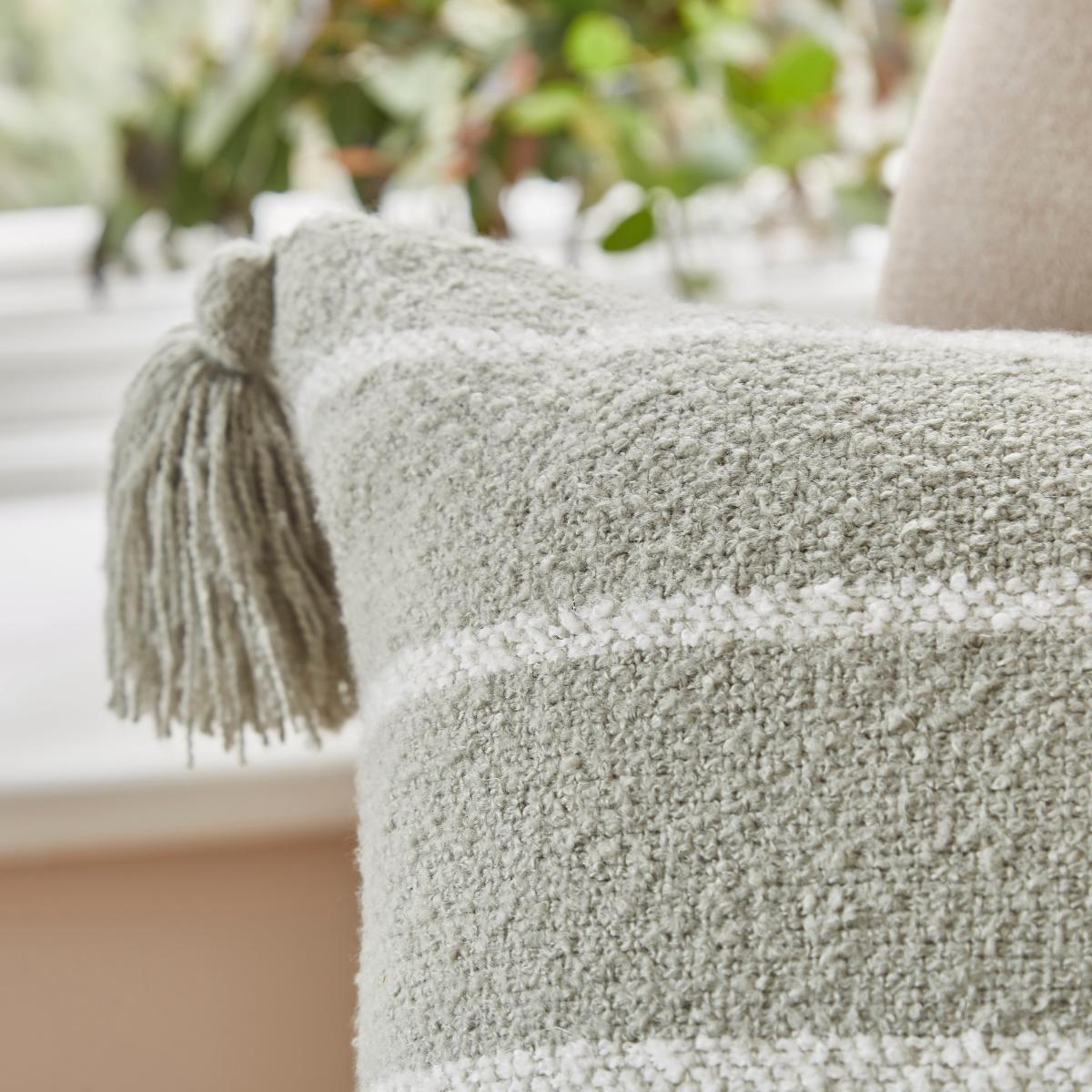 Stripe Woven Tassel Square Cushion Sage (Green) – image 2