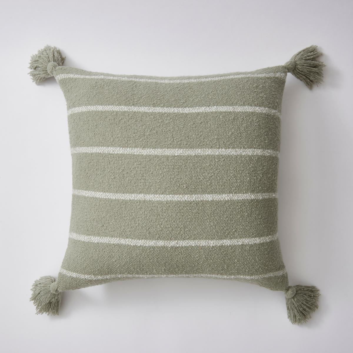 Stripe Woven Tassel Square Cushion Sage (Green) – image 3