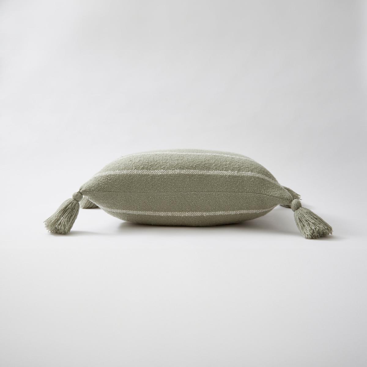 Stripe Woven Tassel Square Cushion Sage (Green) – image 4
