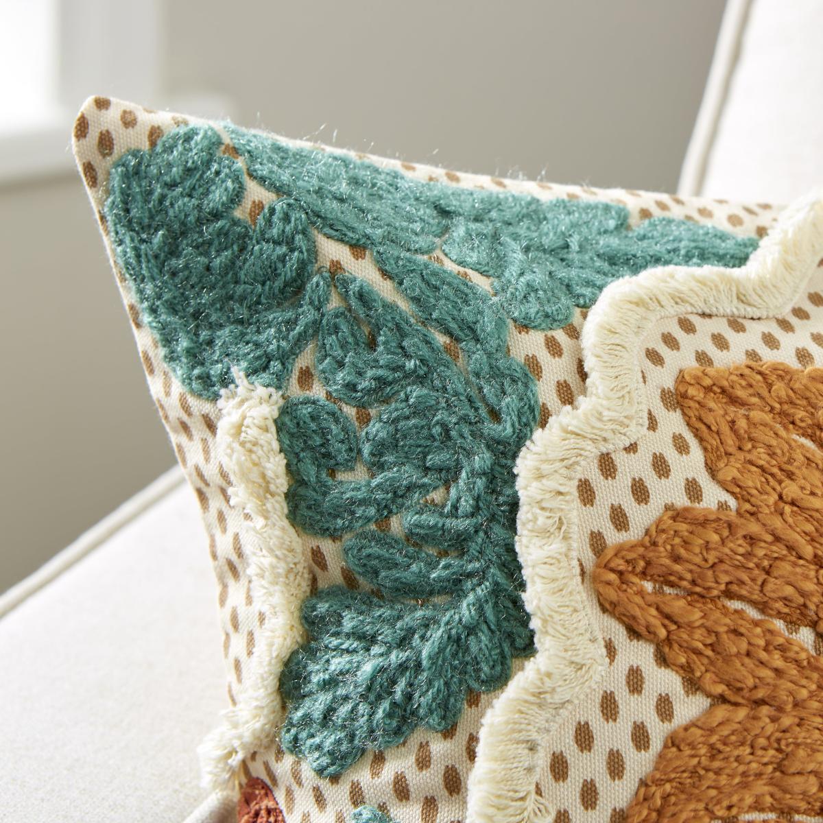 Damask Embroidered Cushion Green – image 2