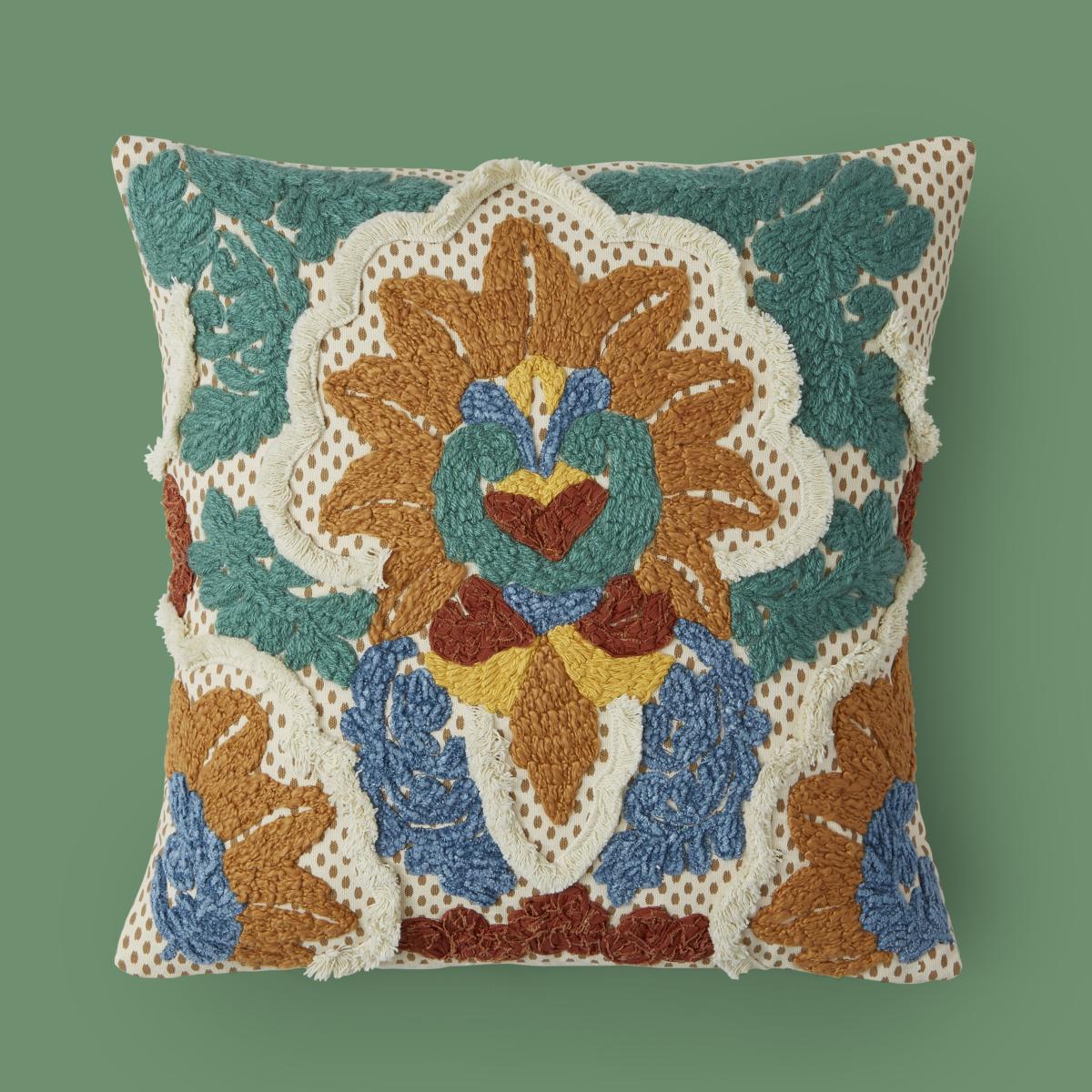 Damask Embroidered Cushion Green – image 3