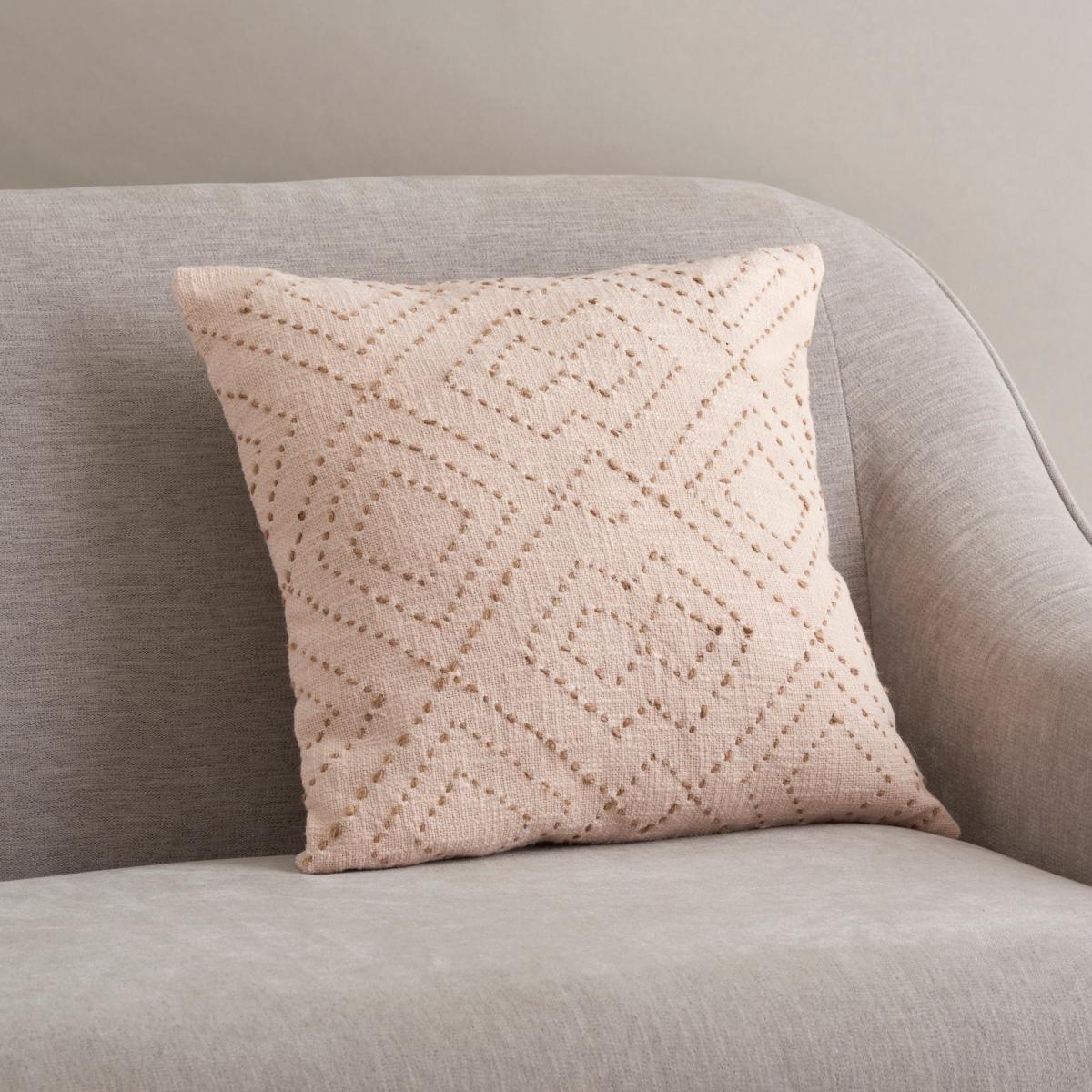 Boho Jute Embroidered Cushion Blush – image 1