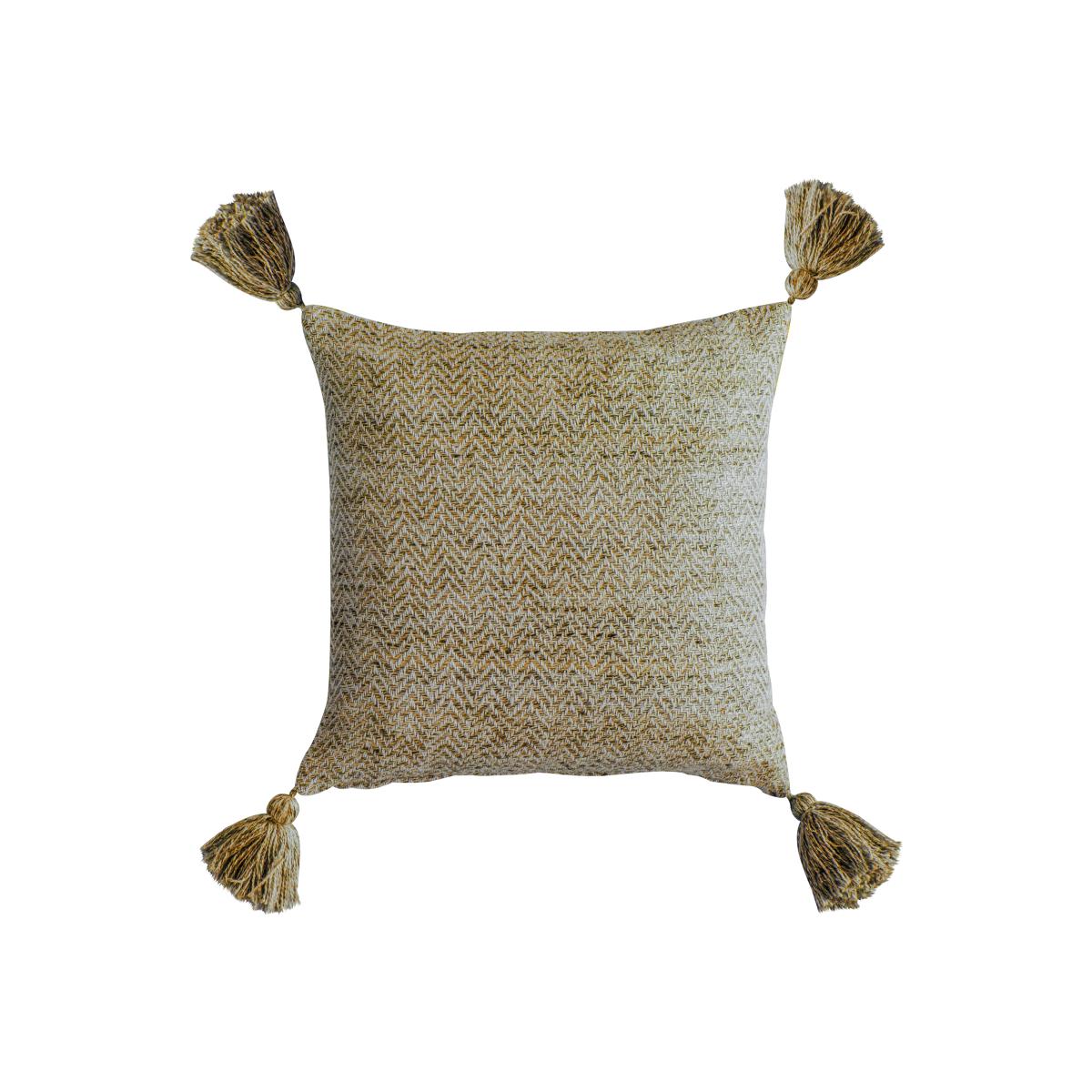 Mottled Tassel Velvet Cushion Ochre (Yellow) – image 1