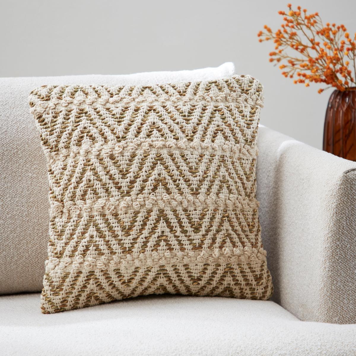 Jute and Cotton Zig Zag Cushion Natural Natural – image 1