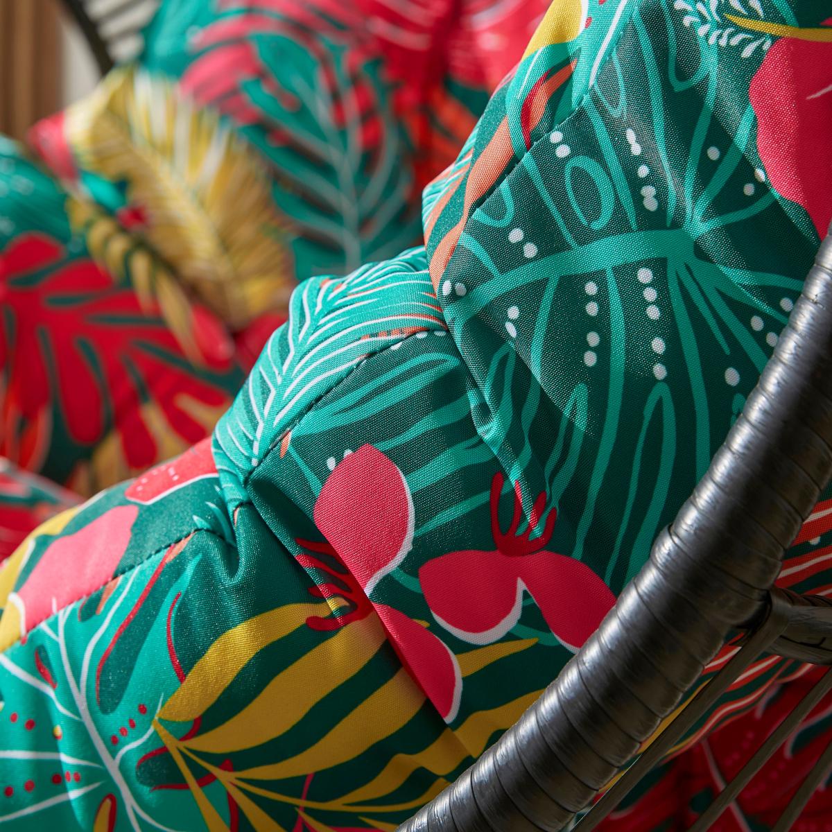 Black Egg Chair with Tropical Cushion Green – image 3