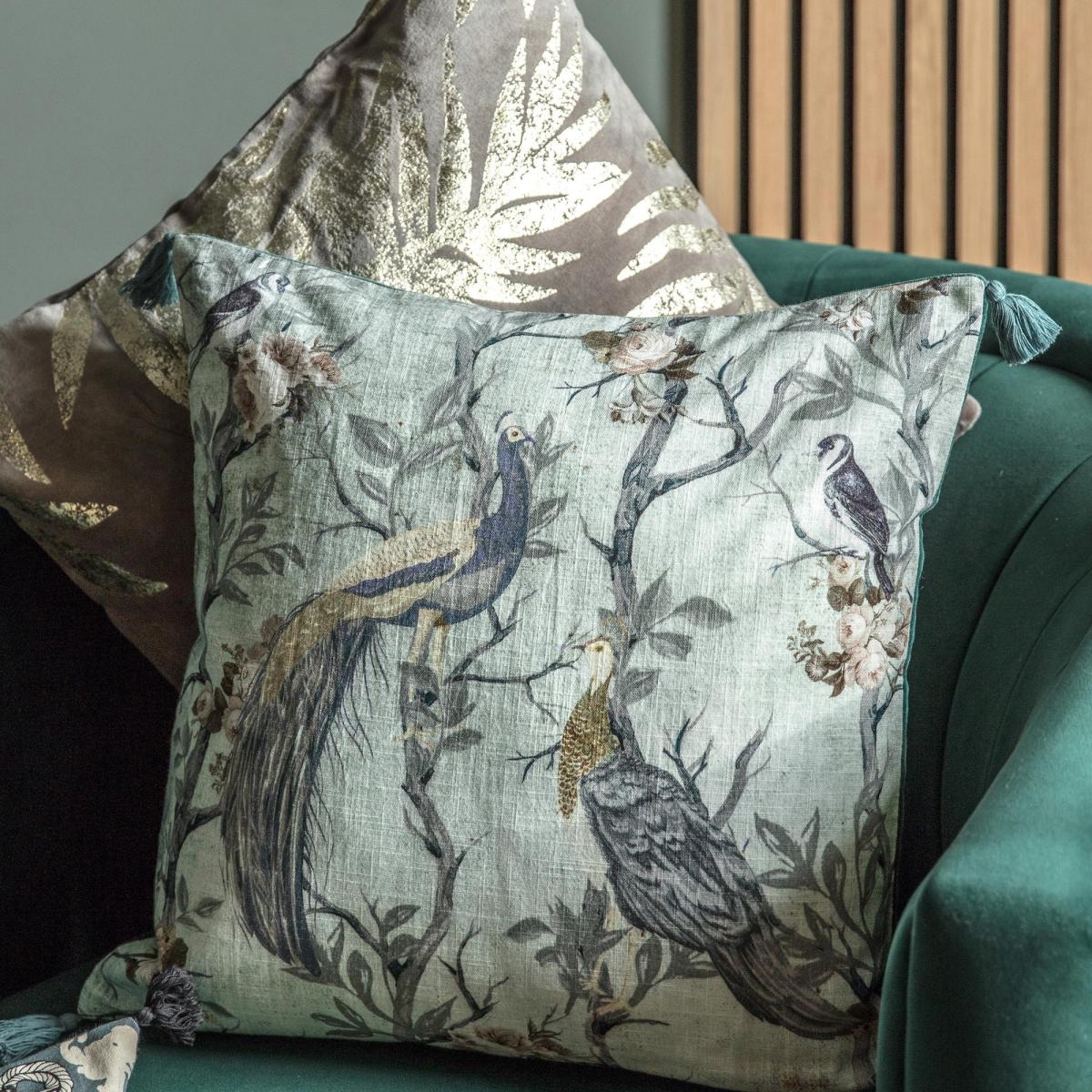 Pretty Peacock Tassled Cushion MultiColoured – image 2