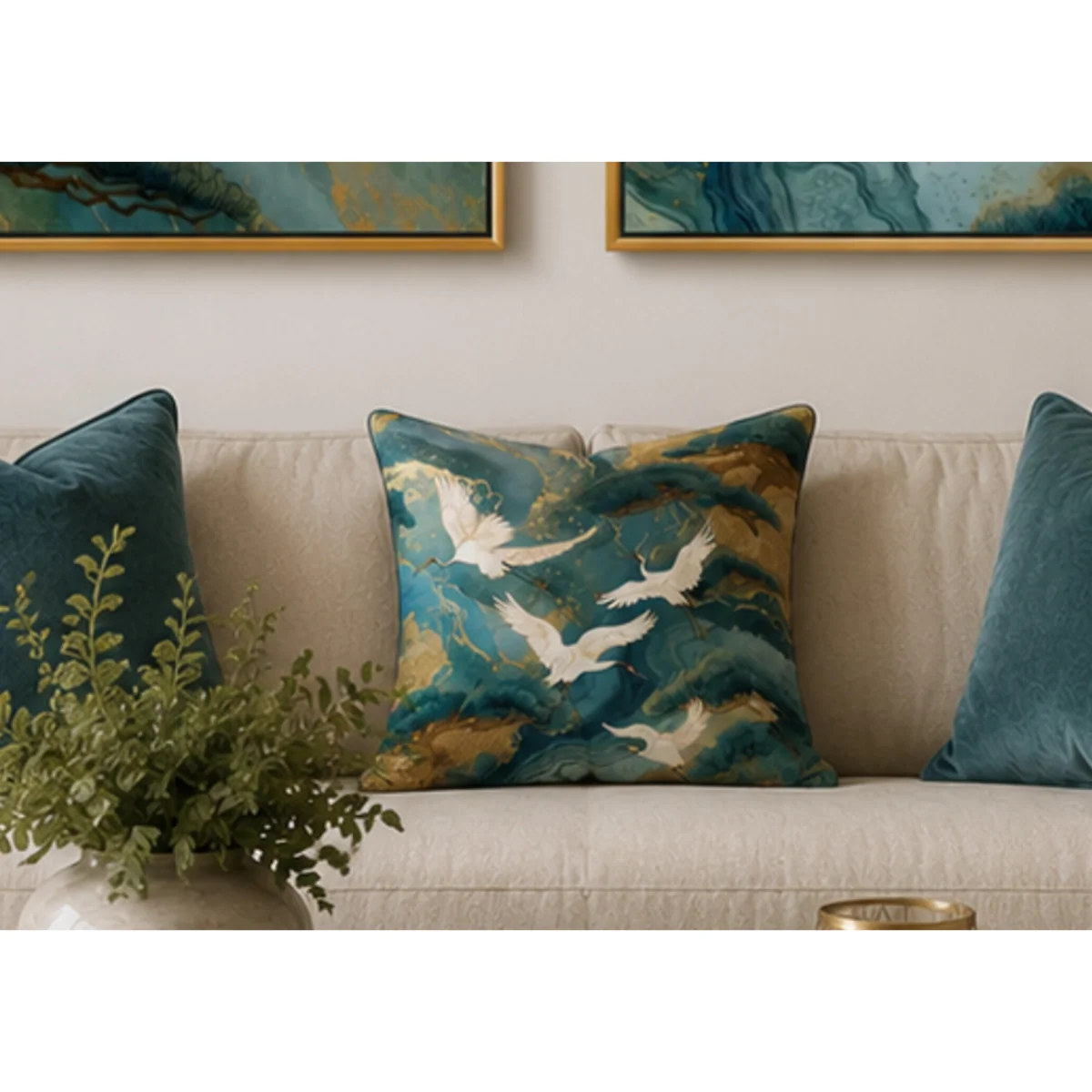 Teal River Crane Large Feather Cushion - Home Accessories - In Time for Christmas – image 2