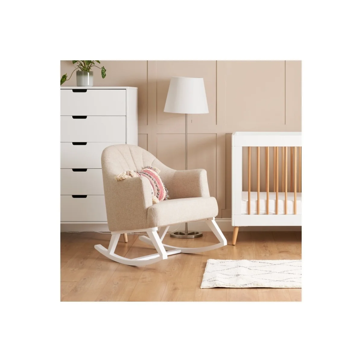 Obaby Round Back Rocking Chair - White with Sand Cushion – image 2