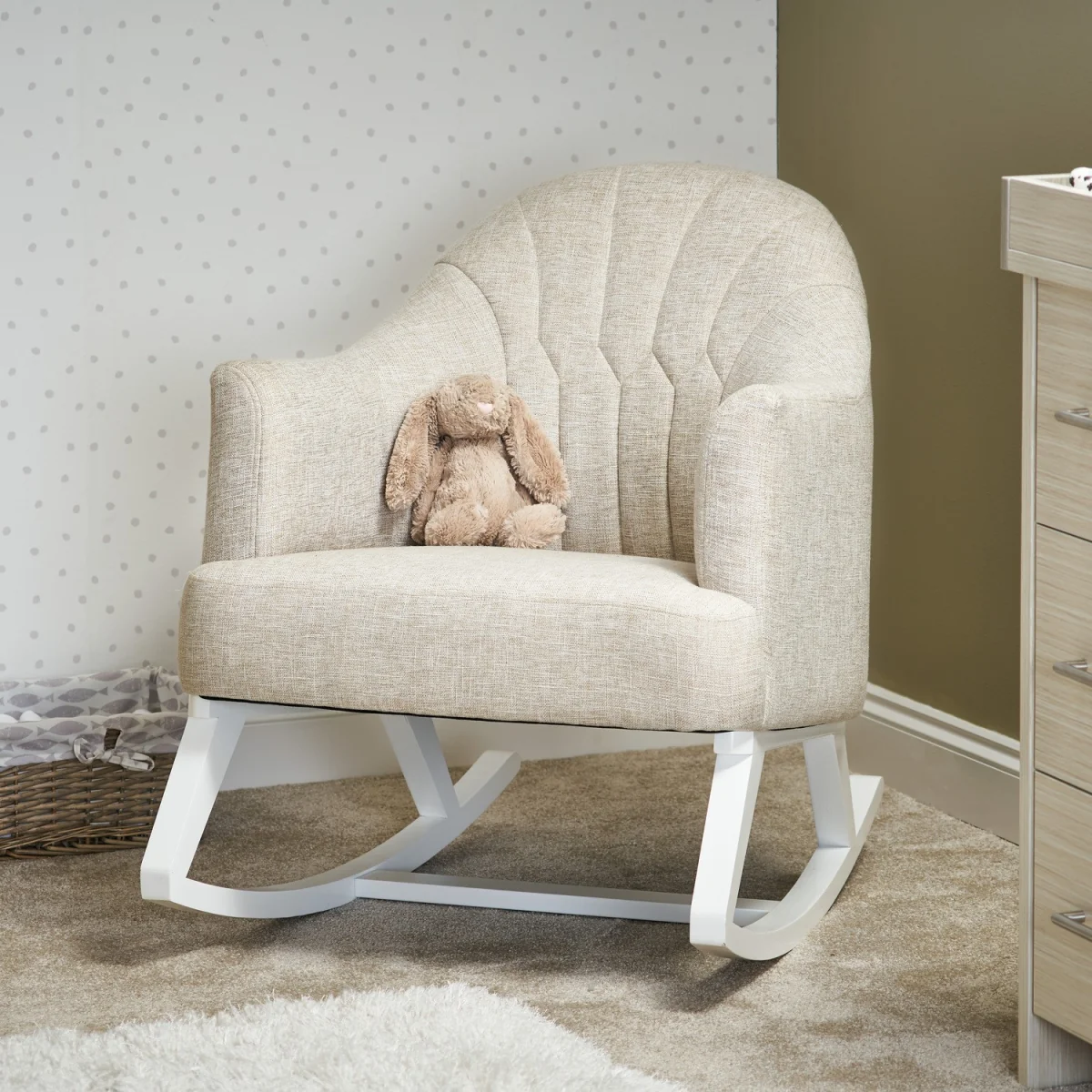 Obaby Round Back Rocking Chair - White with Sand Cushion – image 1