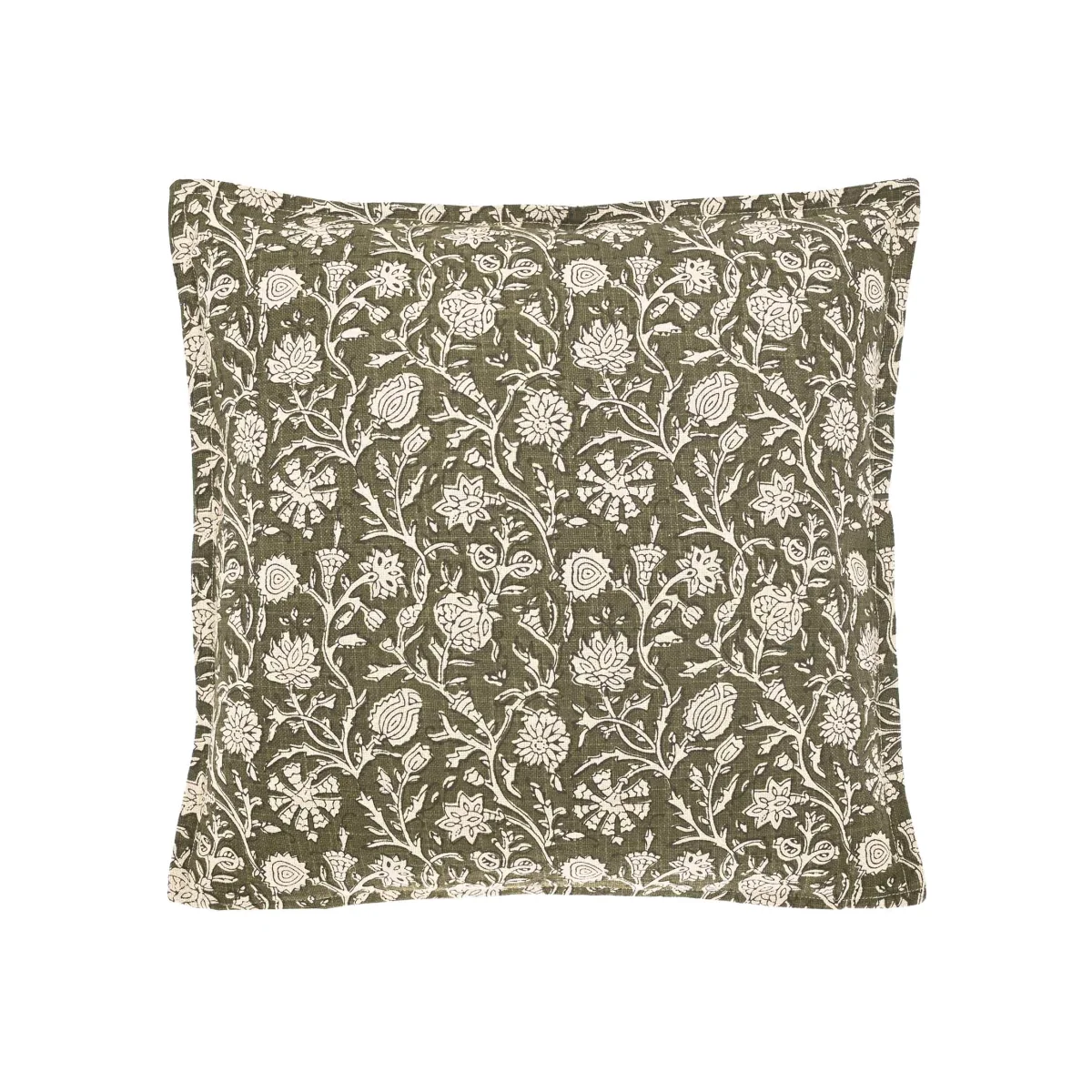 Handblock Print Cushion in Moss Green