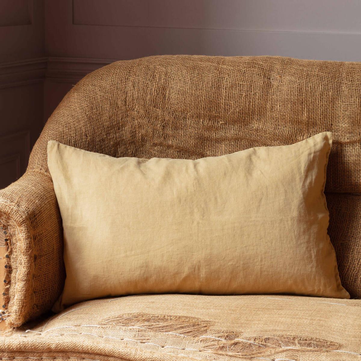 Mustard Linen Rectangular Cushion – image 2