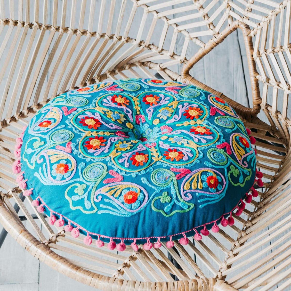 Round Fuchsia Boho Seat Cushion – image 4