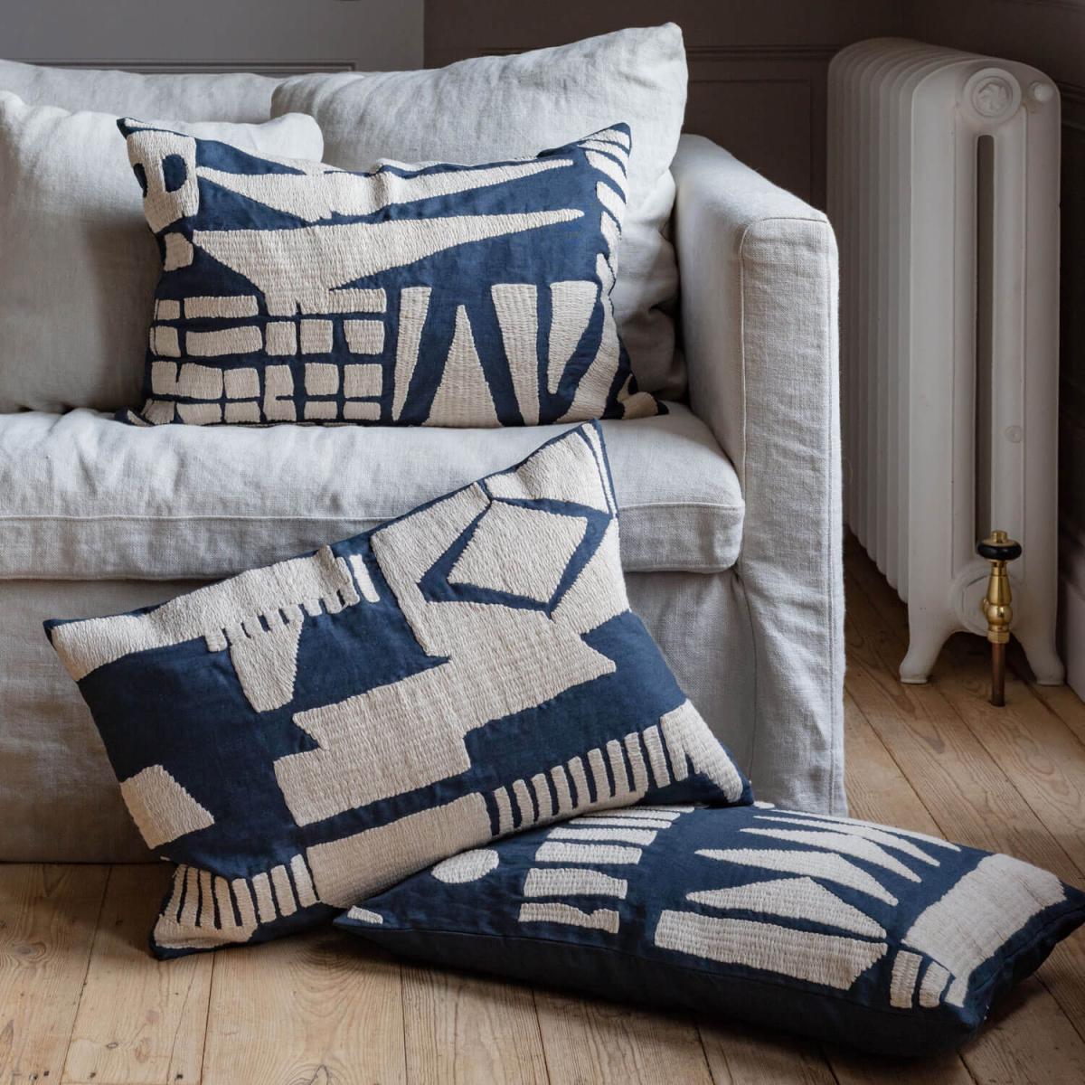 Graham and Green Louna Rectangular Abstract Navy Cushion