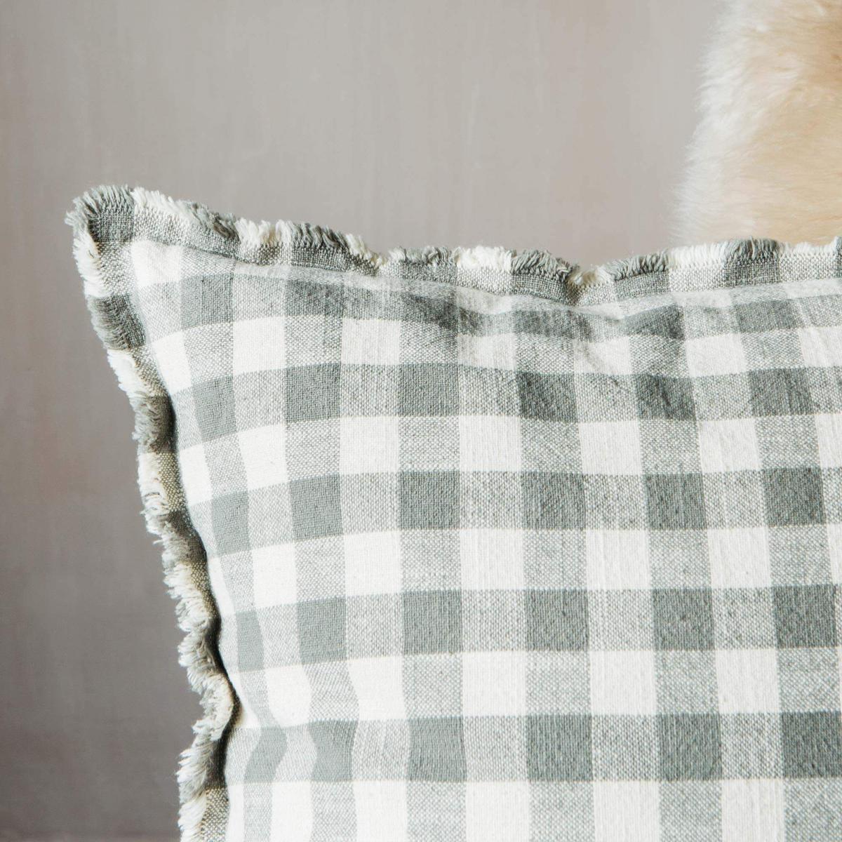 Green and White Gingham Cushion – image 2