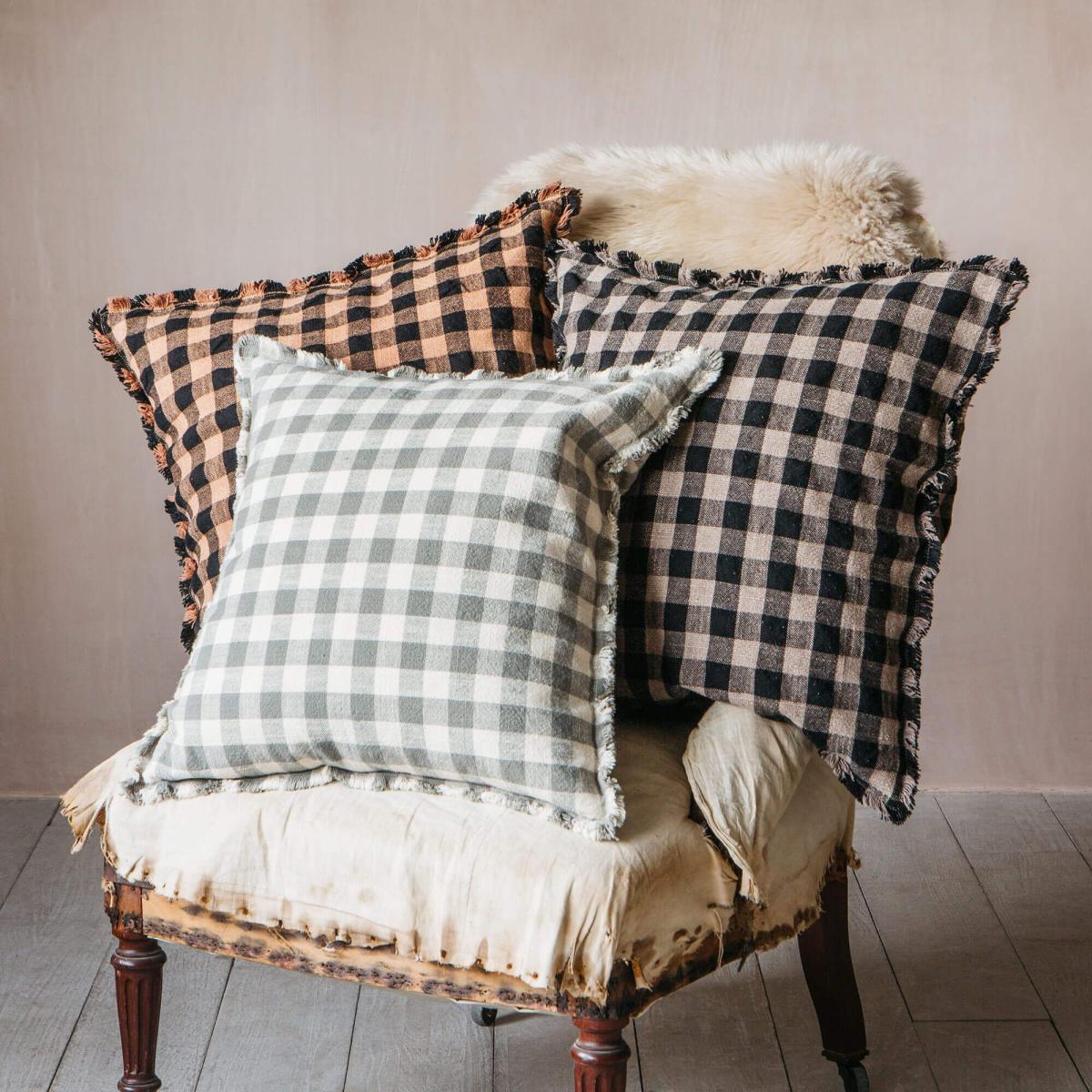 Green and White Gingham Cushion – image 4