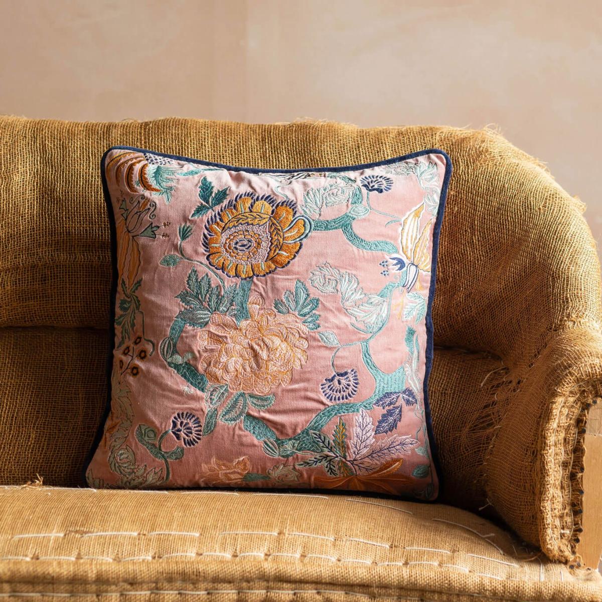 Graham and Green Rosalind Embroidered Teal Velvet Square Cushion – image 4