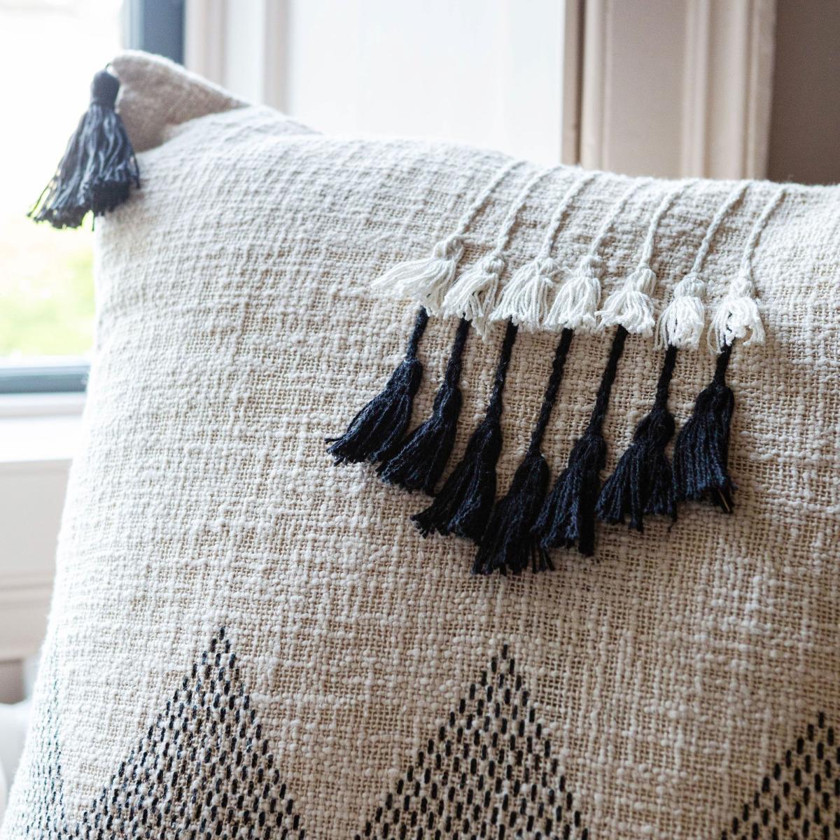 Black and White Square Tassel Cushion – image 2
