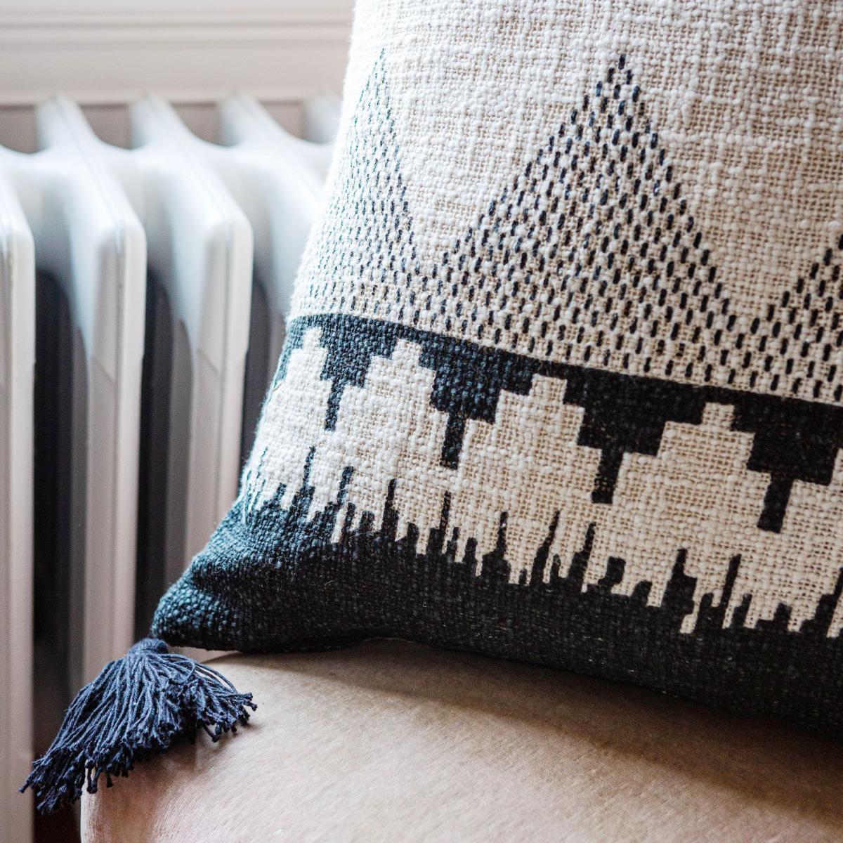 Black and White Square Tassel Cushion – image 3