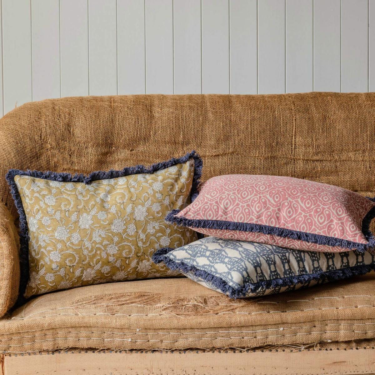 Graham and Green Colaba Rectangular Block Printed Cotton Cushion – image 1