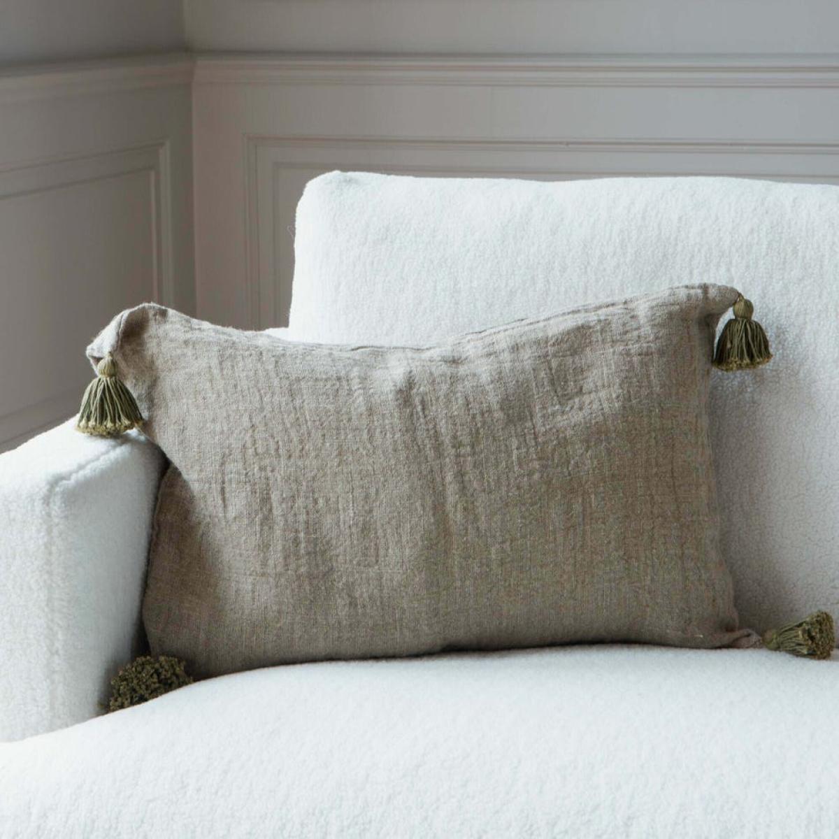 Graham and Green Green Stripe Tassel Cushion – image 2