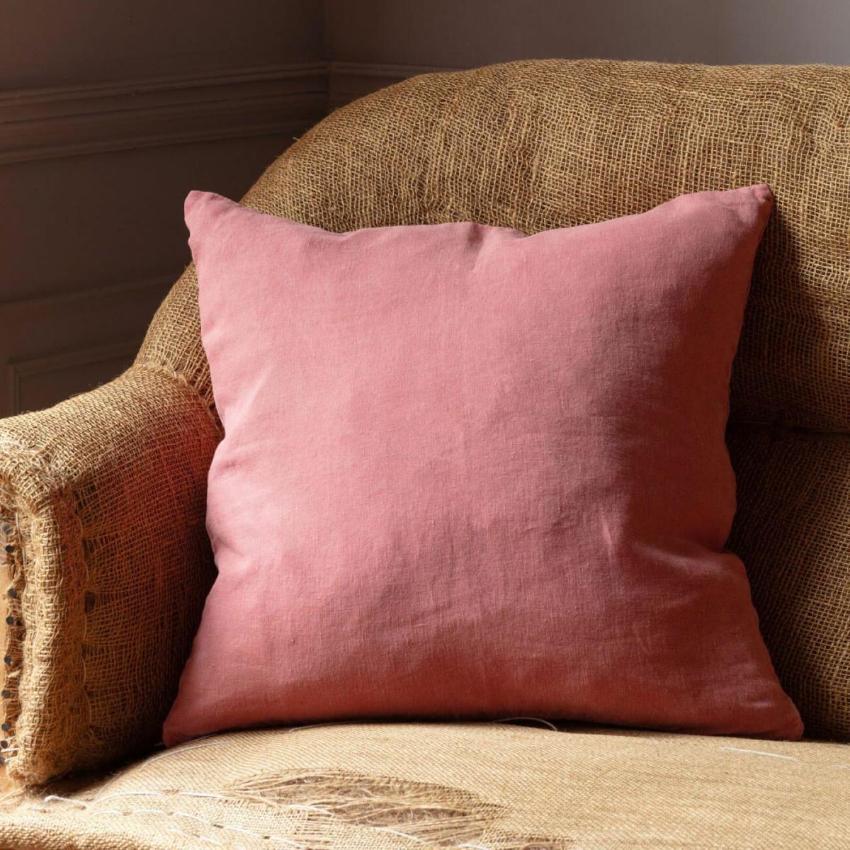 Dark Pink Linen Square Cushion – image 4