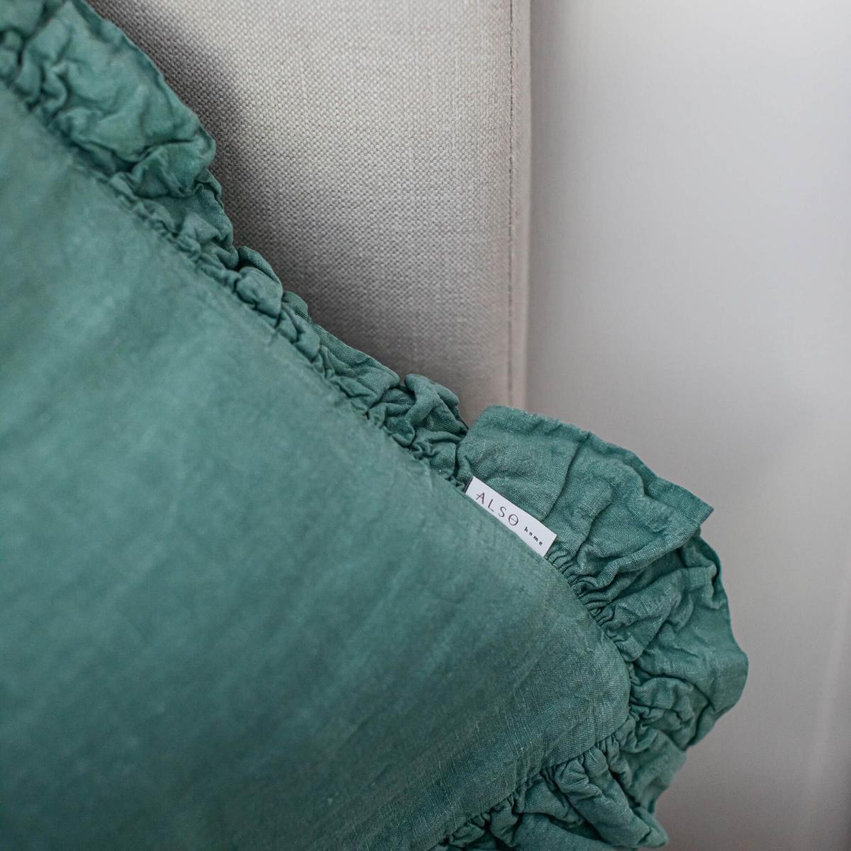 Sea Green Porto Ruffle Linen Cushion – image 2