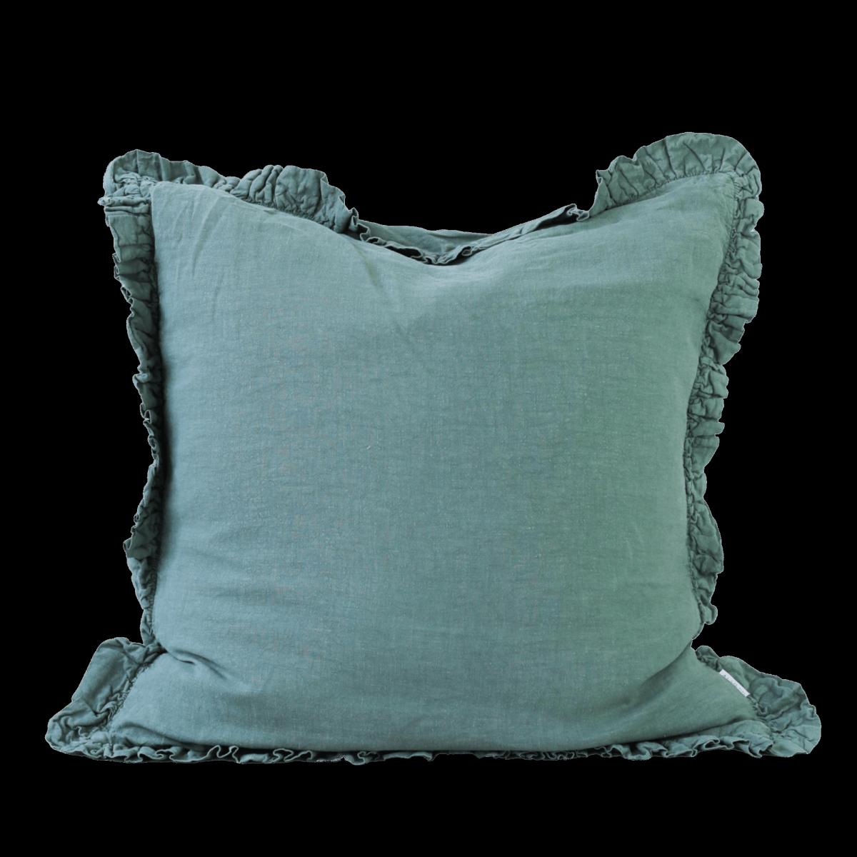 Sea Green Porto Ruffle Linen Cushion – image 3