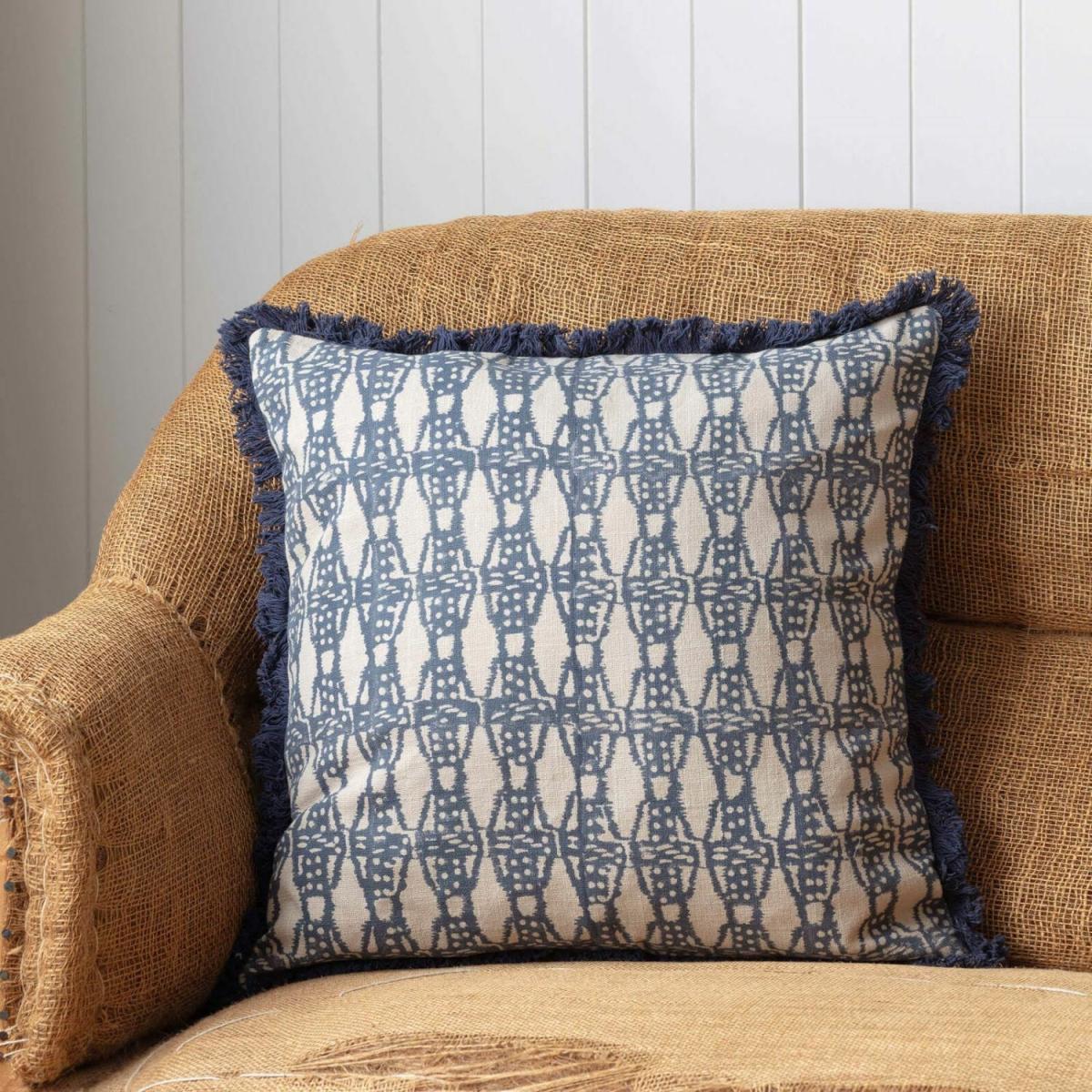 Graham and Green Shimla Square Block Printed Cotton Cushion – image 3