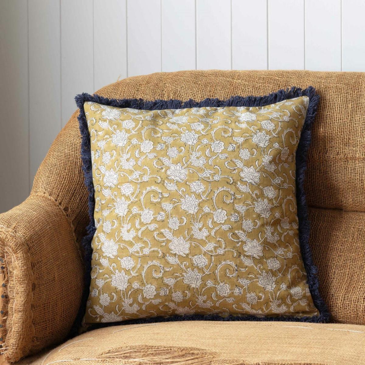 Graham and Green Shimla Square Block Printed Cotton Cushion – image 5