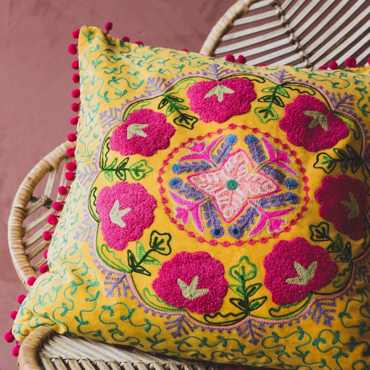 Medium Mustard Velvet Boho Cushion – image 2