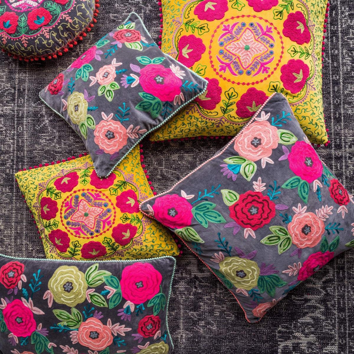 Medium Mustard Velvet Boho Cushion – image 3